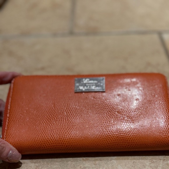 Vintage Lauren Ralph Lauren Womens Orange Pebble leather zip wallet - Picture 2 of 16